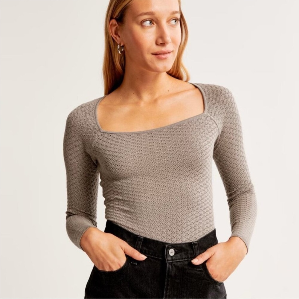 Women’s | Abercrombie & Fitch Pointelle Square Neck Bodysuit, Beige | Medium - Picture 1 of 7